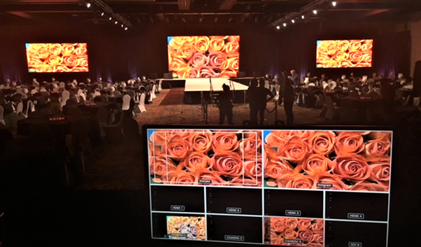 A big event area with a production booth