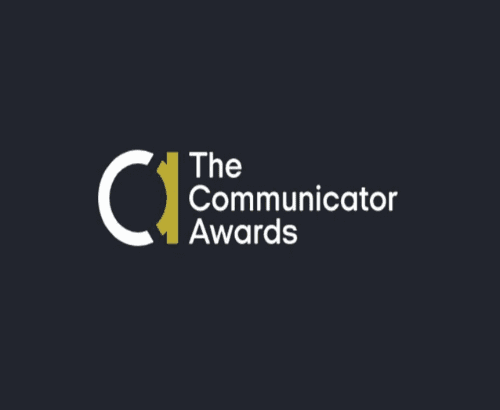 The communicator awards logo on a black background